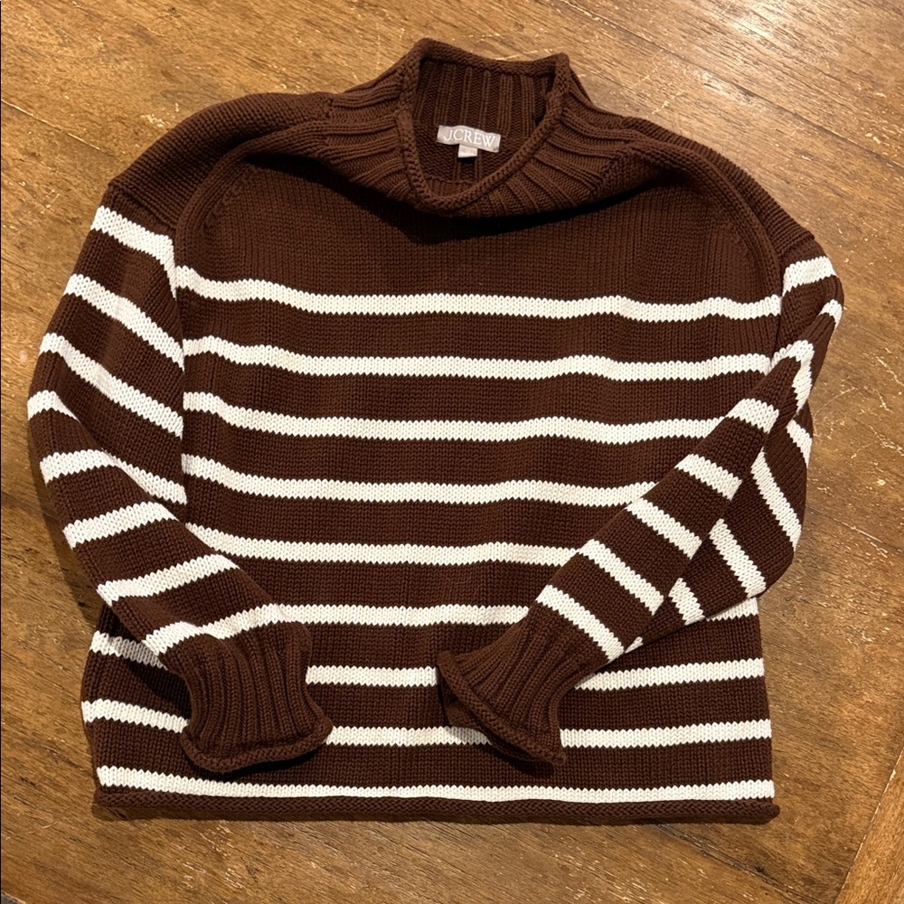J. Crew 2025 Rollneck Brown and White Striped Sweater